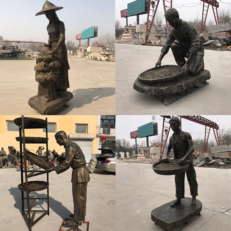 玻璃钢茶文化雕塑仿铜人物制茶工艺流程商业街广场喝茶人物雕塑
