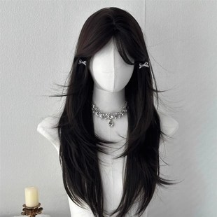 假发女高层次锁骨发夏天薄款黑长直中分八字齐刘海自然整顶全头套