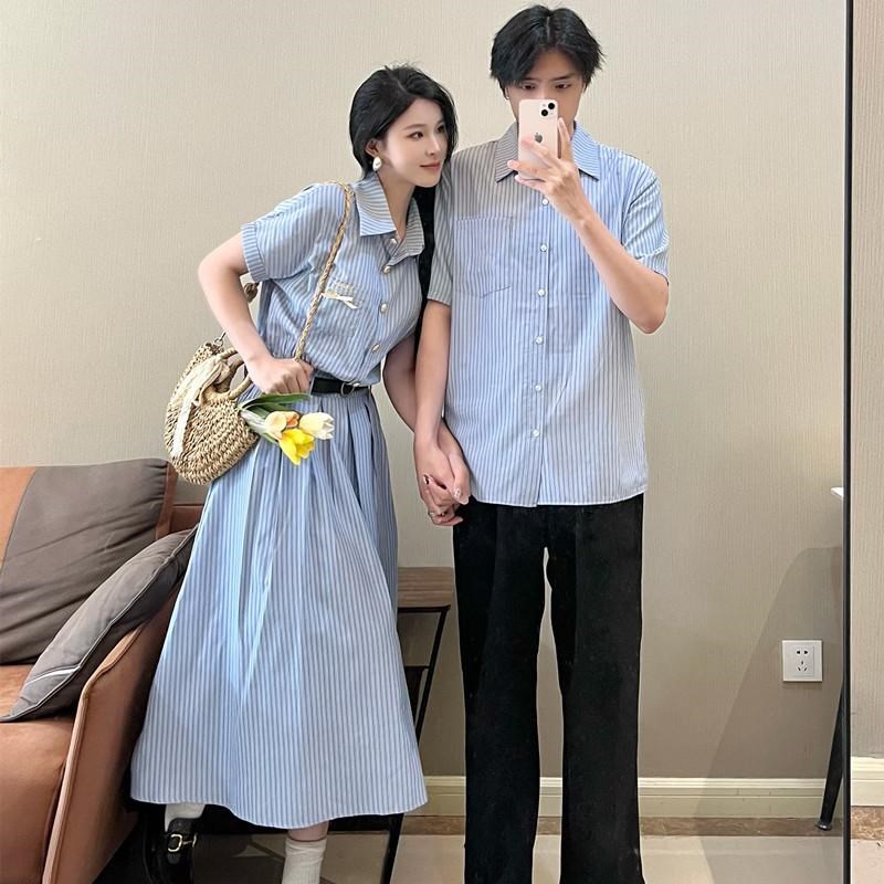 夏季情侣装设计感小众2025新款法式学院风衬衫一裙一衣韩版宽松潮