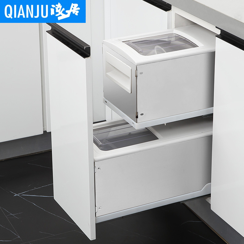 浅居嵌入式不锈钢米箱储米桶厨房橱柜米缸米面粉箱抽屉式米柜双层