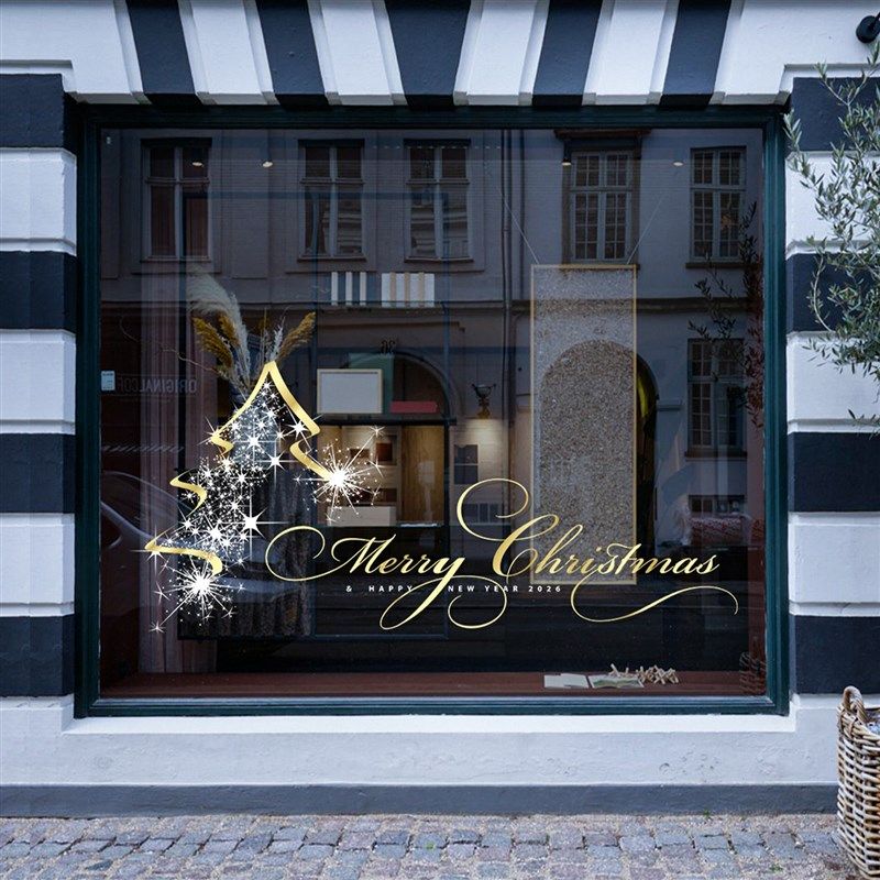 2026圣诞节装饰品橱窗贴玻璃门贴纸静电金色圣诞门店布置氛围窗花,家居饰品,软装墙贴,淘宝优惠券,粉丝福利购,淘宝优惠卷
