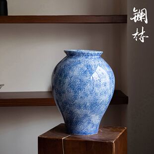 新中式手绘青花花瓶客厅玄关插花装饰品摆件仿古禅茶空间陶瓷花瓶
