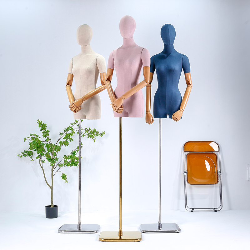 服装店高档竹节麻模特道具女半身韩版锁骨橱窗展示架半身人偶架子