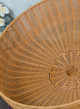 WY098圆形菜罩菜盖仿藤家用田园手工茶色防尘罩防蝇防虫罩盖52*17