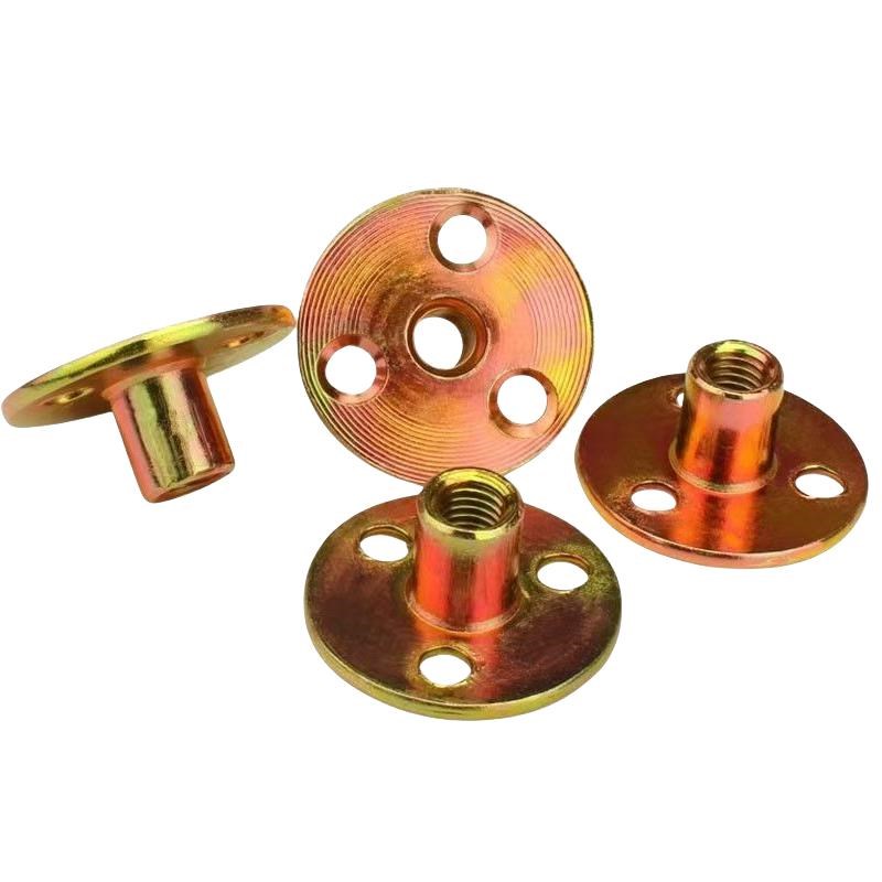 冷镦加厚铁板三孔螺母镀锌圆盘夹板对锁罗帽沙发脚紧锁件T型螺丝