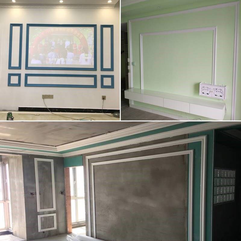 环保pvc 美边客厅电视背景墙框造型封压边条黑哑白色木纹装修线条