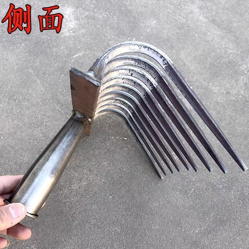 加粗钢筋钉耙农用多齿铁耙多功能锰钢翻地耙子搂草松土锻打齿平地