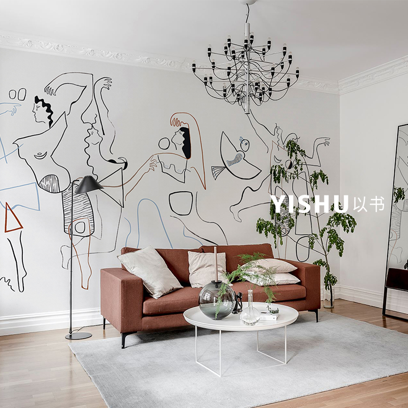 现代抽象电视背景墙壁纸艺术办公室工装墙纸墙布客厅卧室定制壁画