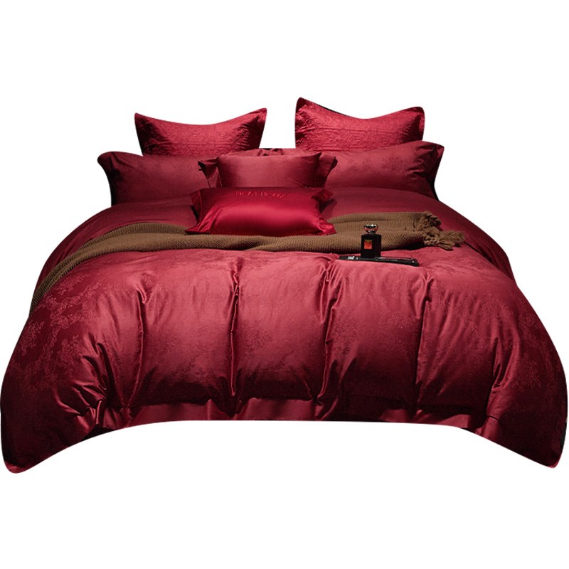 婚庆高级感结婚100S长绒棉四件套全棉刺绣喜被床单红色婚嫁床品