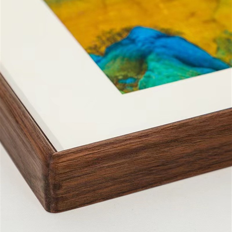 实木榫卯画框圆角黑胡桃木中式字画外框装裱定制正方形相框挂墙