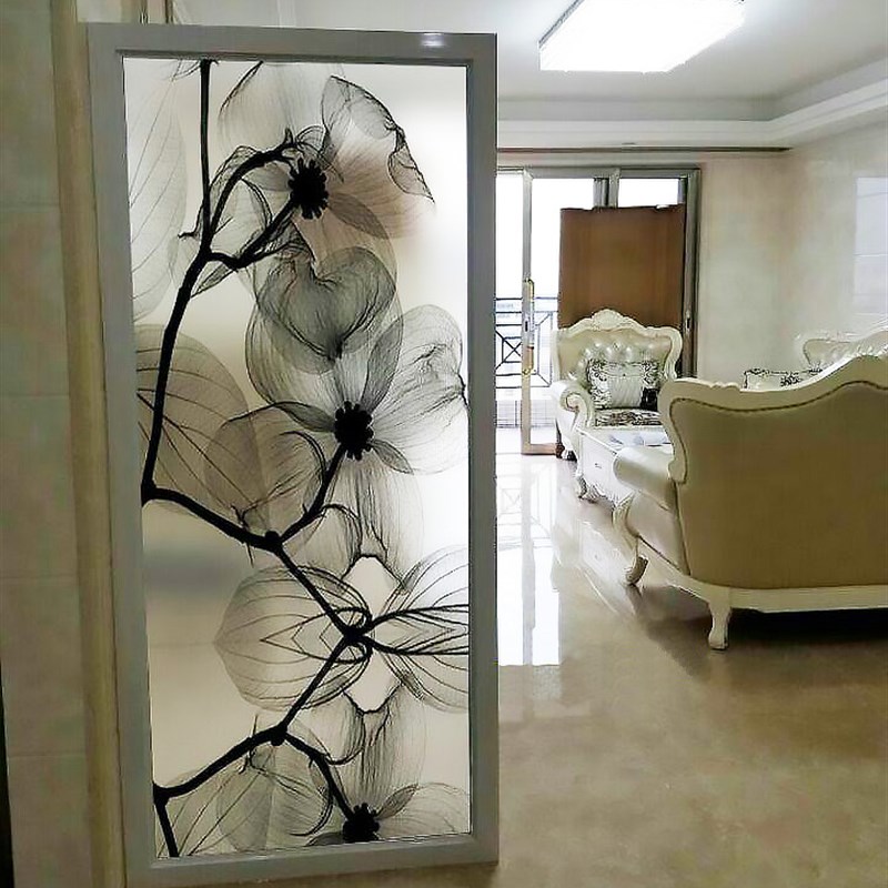 定做简约客厅艺术玻璃夹绢丝画背景墙夹丝双层钢化夹胶玻璃画墨花