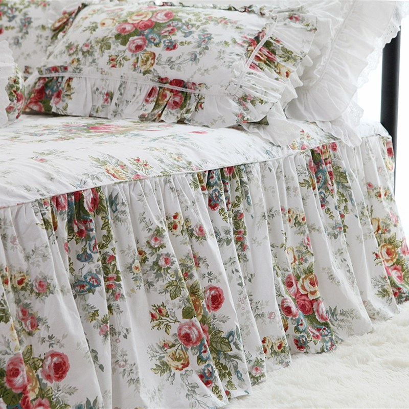 欧版简约欧式新花蕊全棉田园风纯棉裙式单双人单件床裙床罩床单