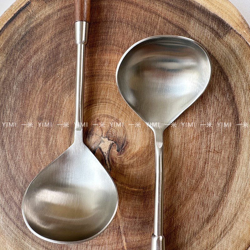 胡桃实木柄拉面勺304不锈钢家用勺大号盛汤勺火锅泡面勺子日式调