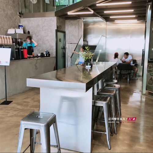 工业风吧台椅奶茶店高桌椅金属高脚凳美式咖啡厅烘培吧凳不锈钢色