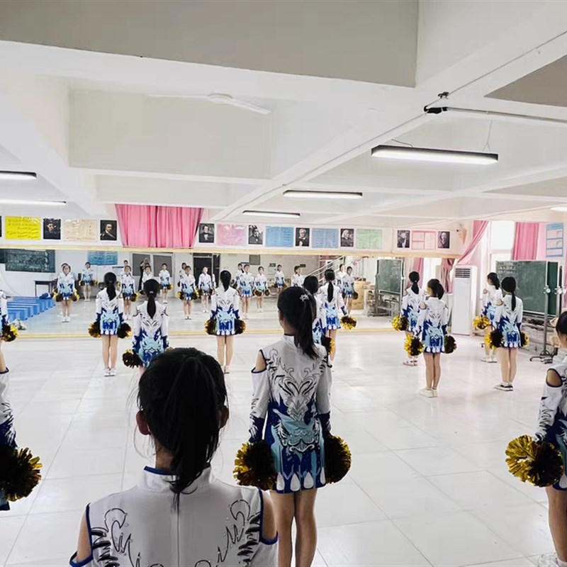 新款蓝色啦啦操服装男女啦啦队比赛服儿童中小学花球拉拉队服