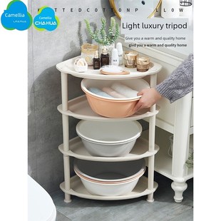 茶花茶花浴室置物架卫生间三角架洗脸盆架子厚塑料阳台收纳架带轮