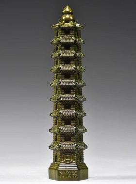 天然绿色檀木质九层十三层文昌塔木制雕刻摆件木头13层9层文昌塔