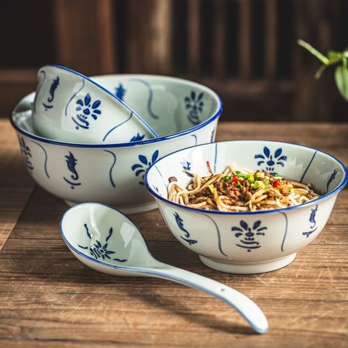 高温青花瓷碗漂亮碗汤碗家用2025新款饭碗个人专用6寸面碗老式碗