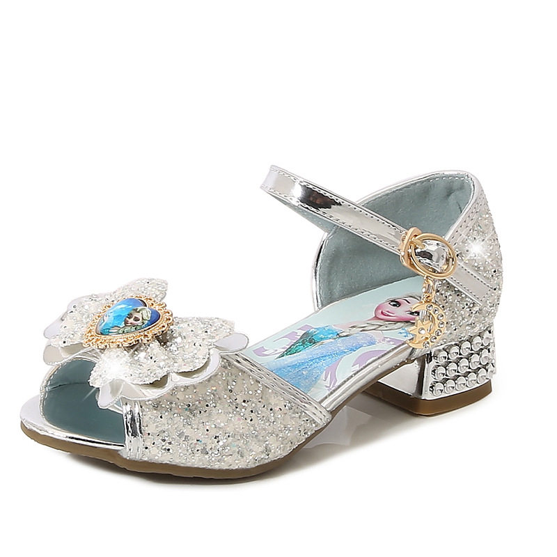 4-10岁6女儿童8公主凉鞋夏季冰雪小女孩水晶鞋表演银色亮片高跟鞋