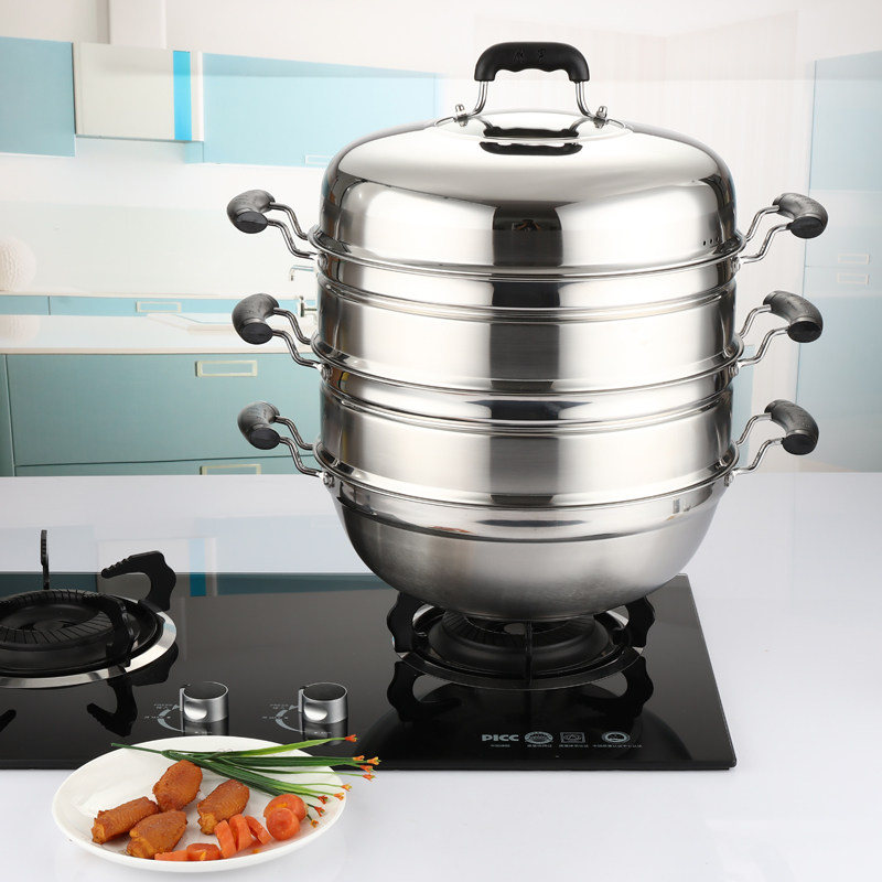 不锈钢蒸锅大号超大商用2层3层大蒸笼大容量蒸炒锅蒸鱼蒸包子家用