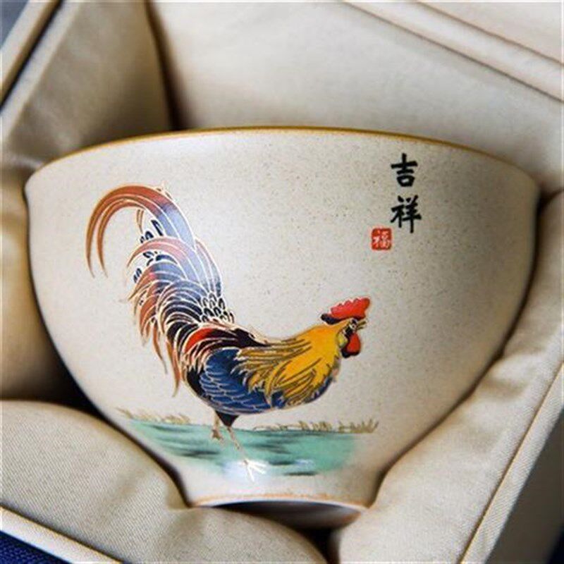 粗陶仿古鸡缸杯品茗杯斗s彩鸡公杯喝茶主人杯个人单杯茶杯茶碗茶
