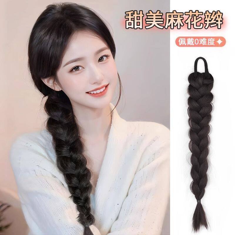 假发辫子马尾女新中式麻花辫长双马尾网红侧边小辫子拳击辫低马尾