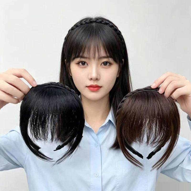 假发片女一片式夏天真发轻薄发箍刘海一体前额遮白前面假发额头