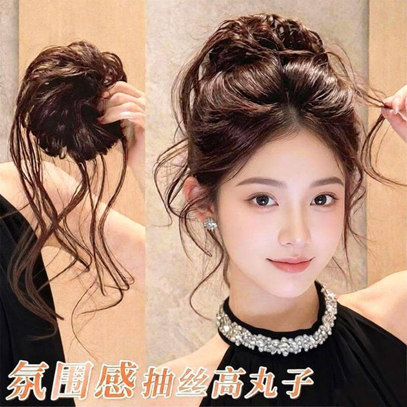 千金感气质丸子头假发女龙须抽丝花苞盘发神器高颅顶蓬松发圈