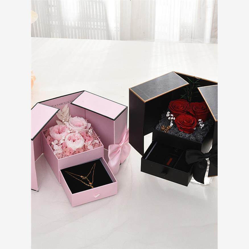 口红项链礼品盒高级感情人节蝴蝶结双开门玫瑰花包装盒首饰伴手礼