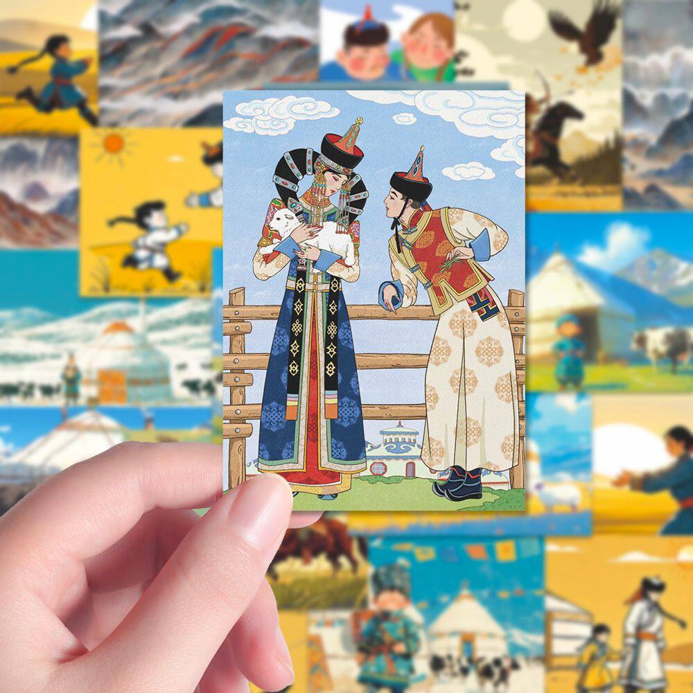 蒙古族插画贴纸少数民族风精美