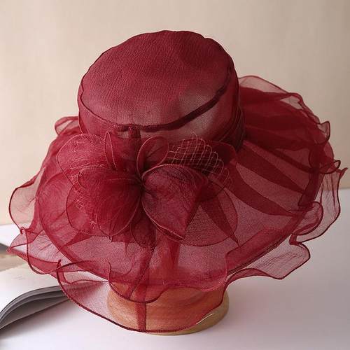 气质优雅欧根纱帽子女春夏季凉帽渔夫帽百搭妈妈礼帽防晒帽太阳帽