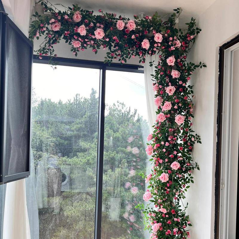 仿真玫瑰假花藤条空调水管子遮挡装饰暖气管阳台栅栏吊花藤椅缠绕