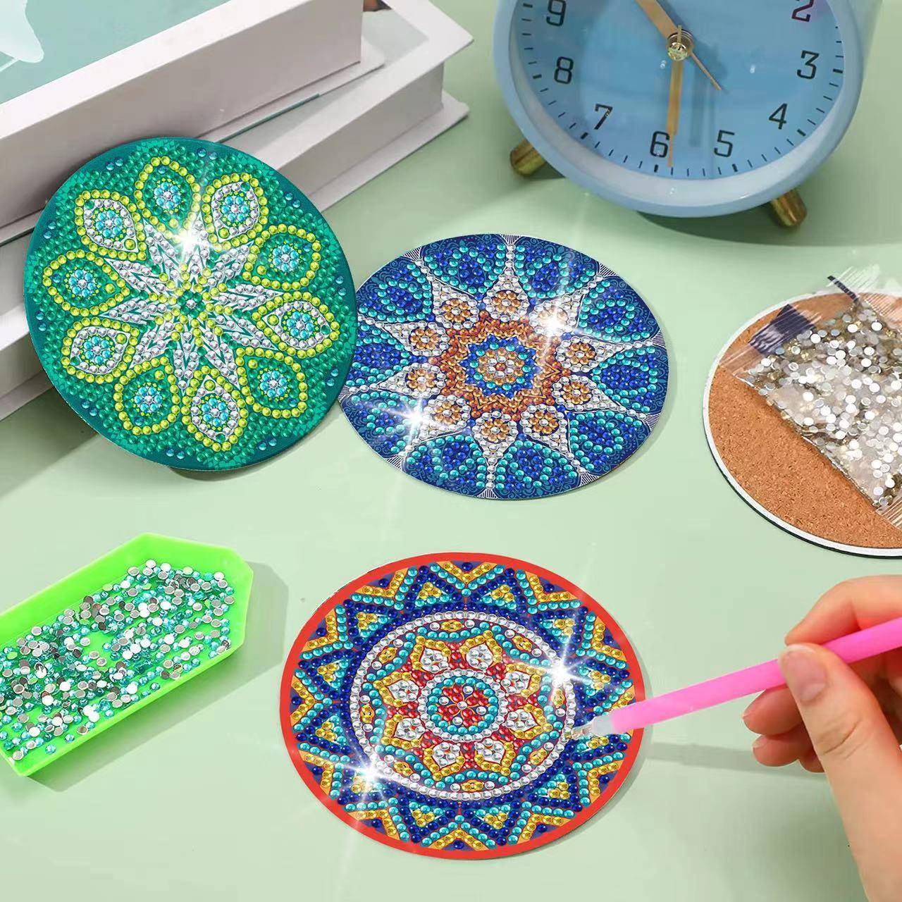 钻石画杯垫圆形亚克力软木底餐垫曼陀罗钻石贴画diy手工钻石绘画