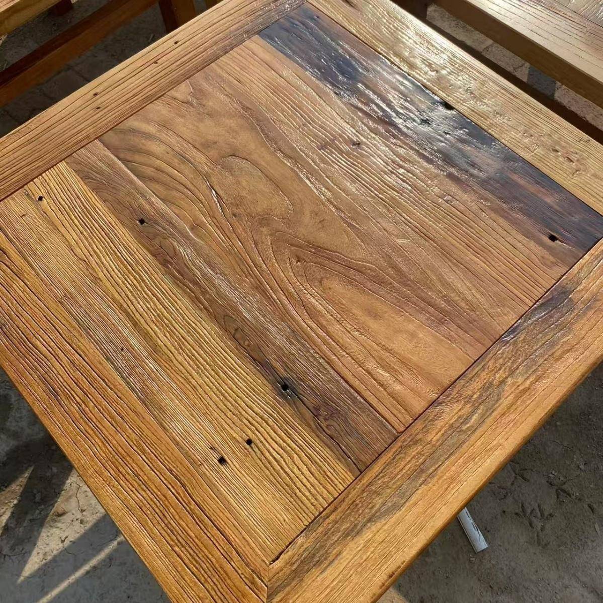 老榆木八仙桌正方形风化仿古餐桌家用四方桌中式老榆木茶桌饭馆桌