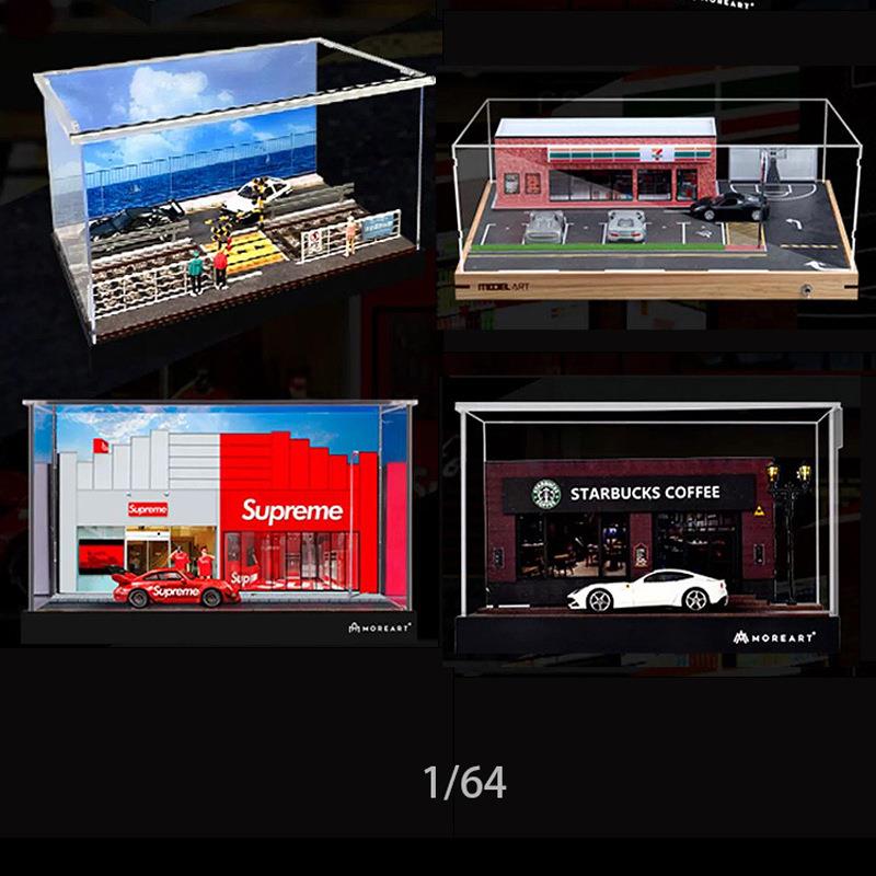 停车场模型场景1:64迷雾森林店仿真合金汽车模型展示盒防尘摆件男