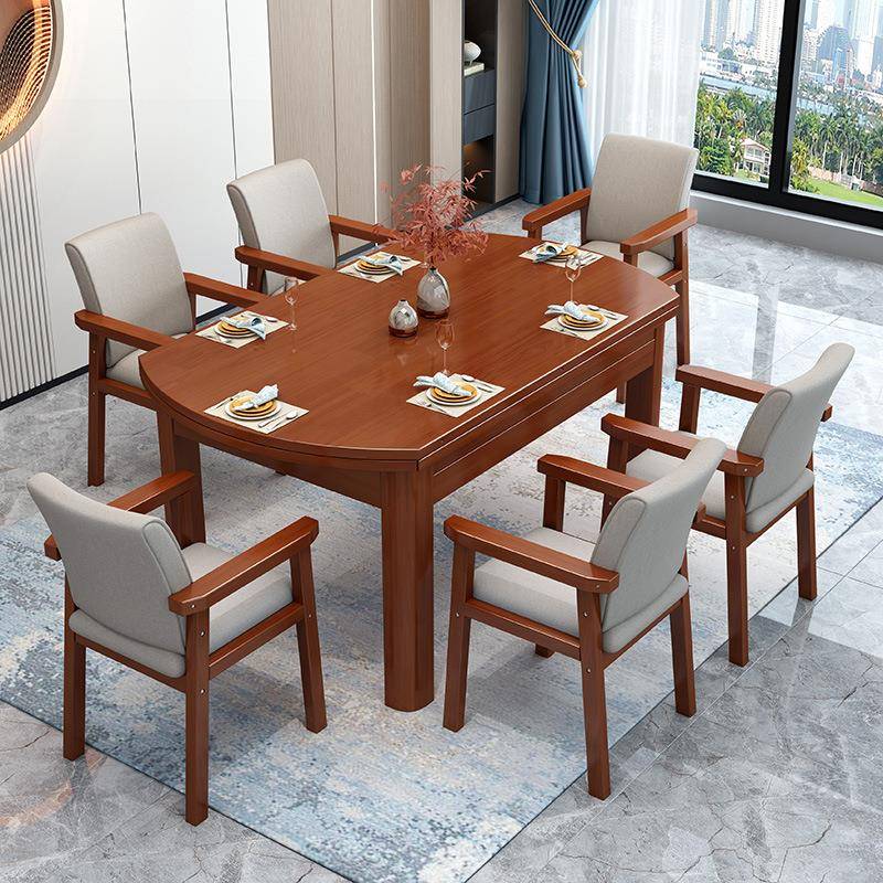 餐桌椅组合实木折叠伸缩餐桌方圆两用简约现代家用吃饭桌子