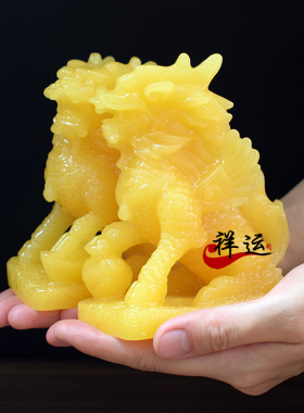 黄玉麒麟一对仿玉石摆饰家居客厅电视柜招财饰工艺礼品摆饰业礼品