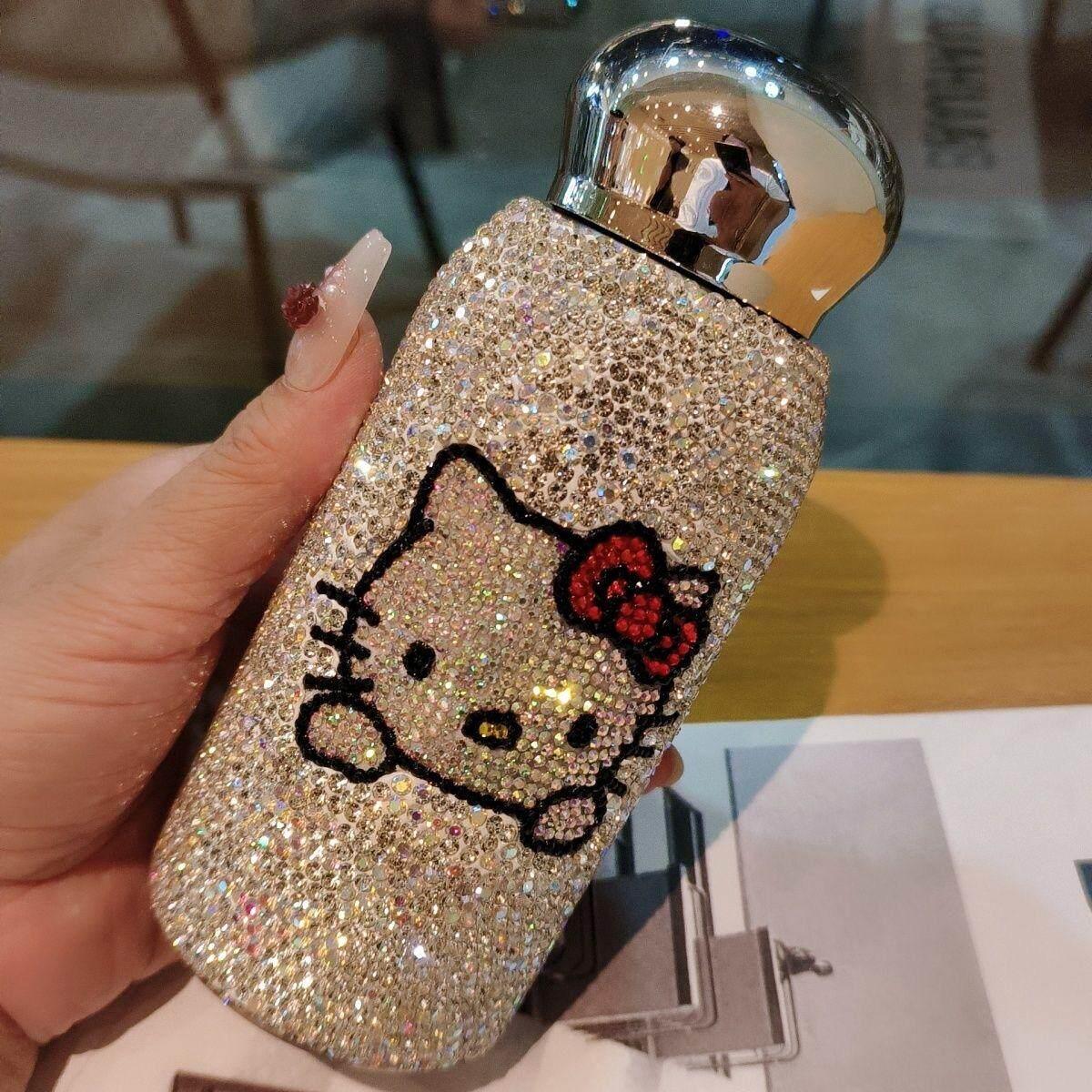 哈喽kitty镶钻保温杯女生高颜值猫咪不锈钢水杯外出可携式直身杯.图片