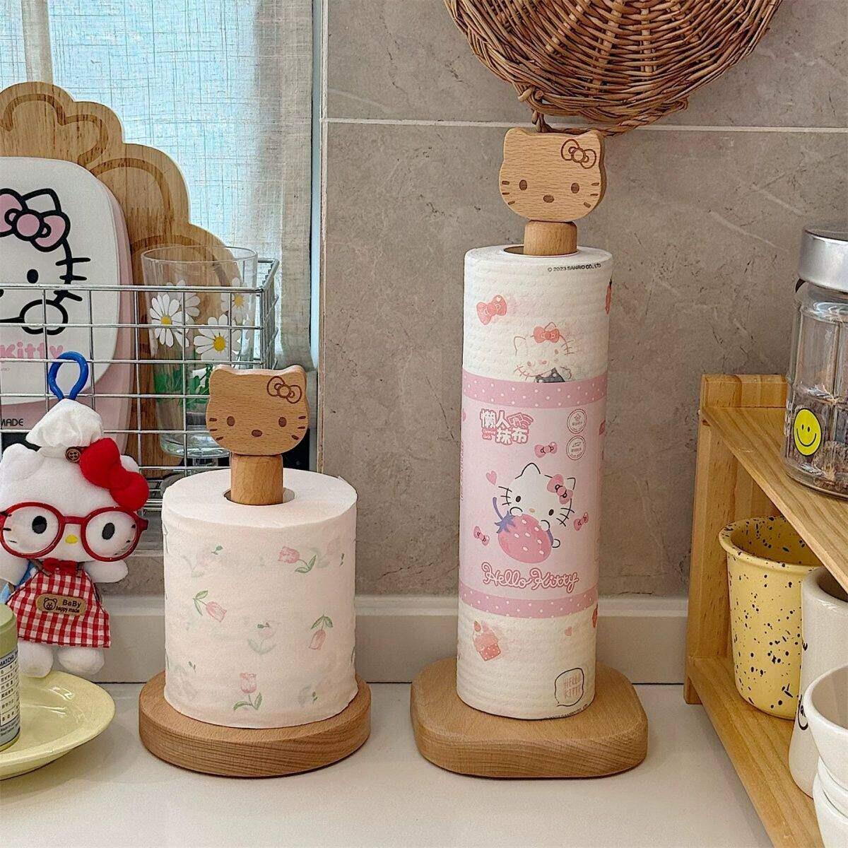 【新家的100个快递】卡通Kitty猫实木纸巾架厨房置物架卷筒卫生纸