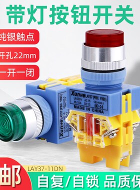 LAY37-11DN带灯按钮开关lay7自锁自复位Y090电源启动停止按钮22MM