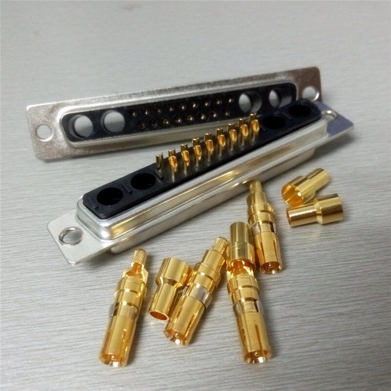 射频焊线式21W4母座插头 镀金端子 射频同轴21W4母头连接器 环保