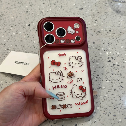 蛋糕蝴蝶结猫咪酒红色适配适用苹果18promax手机壳新款iPhone17日韩16pro硅胶全包15pro防摔高级感保护套