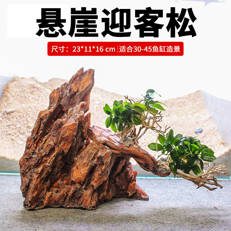 鱼缸装饰造景骨架悬崖迎客松仿真松皮石青龙石骨架成品莫斯树套装