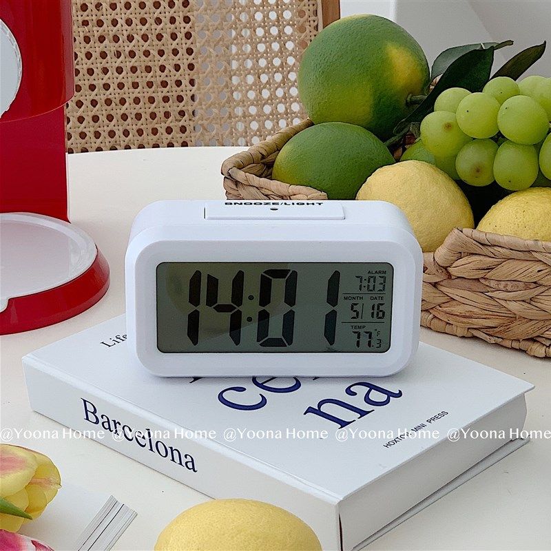 Yoona Home韩国ins学生书桌白色闹钟床头智能时间多功能电子钟表