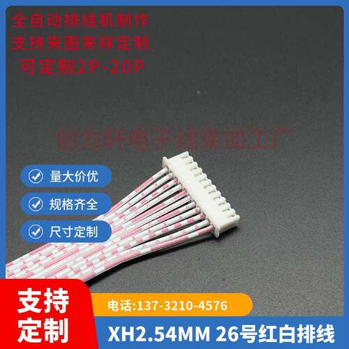 TJC3 XH2.54MM-11P 红白排线 线长20CM 单头线 一头沾锡 线束加工