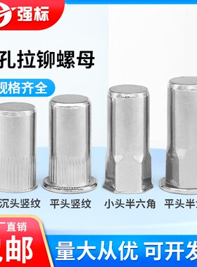 拉铆螺母304不锈钢防水半六角小沉头平头白钢盲孔铆螺帽M3M4M5-12