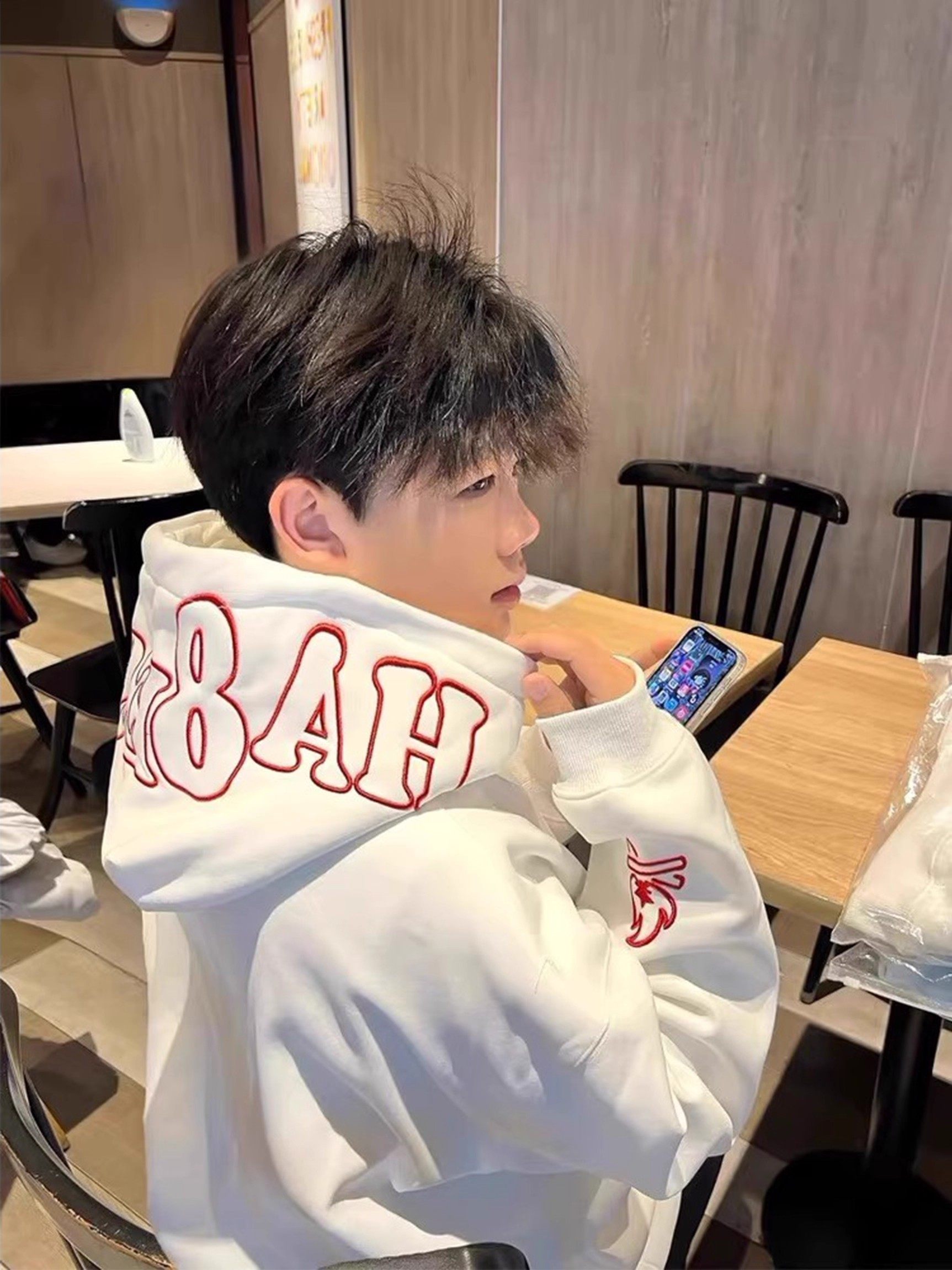 重工刺绣2025新款美式高街火焰刺绣连帽卫衣男款秋冬国潮小众覆古