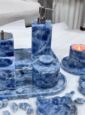 蓝水晶大颗粒大理石托盘 蓝色大理石收纳盘 奢石托盘 家居搭配