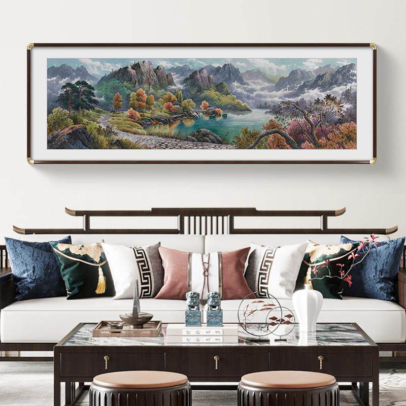 聚宝盆客厅沙发背景墙装饰画新中式山水国画靠山图办公室茶室挂画