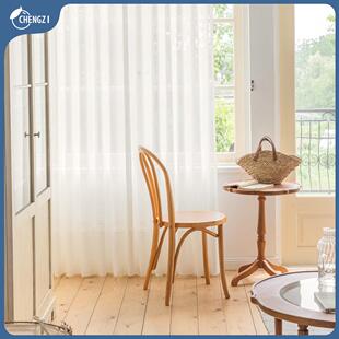 现代简约纯色白色镂空加厚麻纱纱帘书房卧室客厅飘窗落地成品窗纱